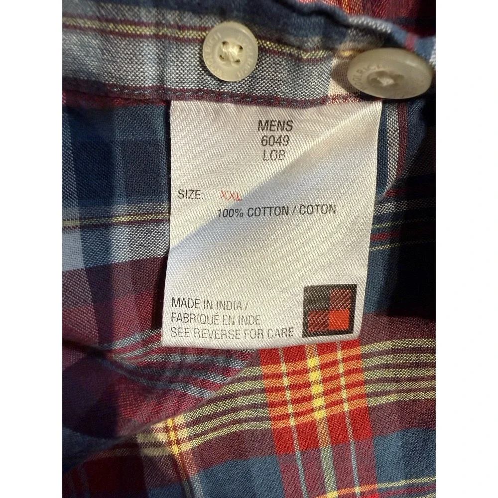 Woolrich Shirt Mens XXL Red Blue Plaid Short Sleeve Button Down 100% Cotton - Picture 5 of 8